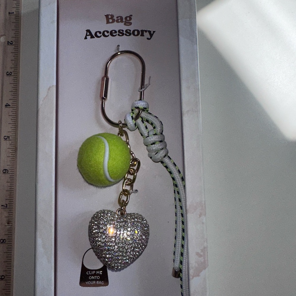 Gold carabiner, tennis ball and sparkly Heart Keychain Accessory